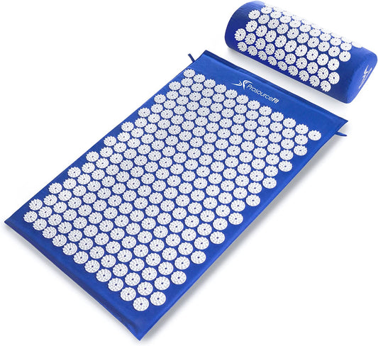 Acupressure Mat and Pillow Set for Back/Neck Pain Relief and Muscle Relaxation, Large - Gray/Gray