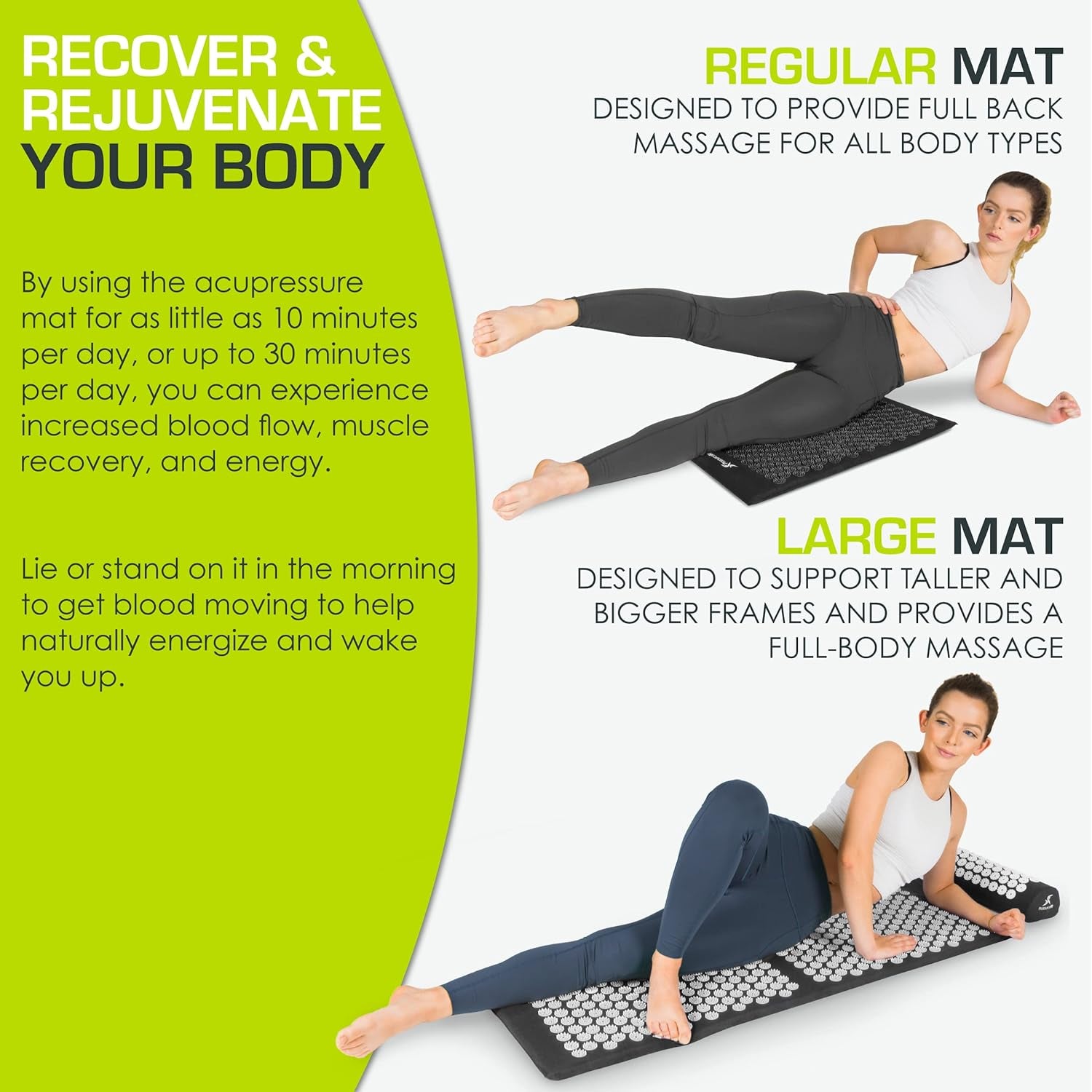Acupressure Mat and Pillow Set for Back/Neck Pain Relief and Muscle Relaxation, Large - Gray/Gray